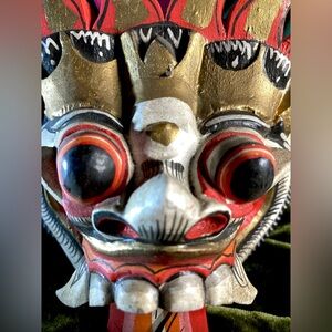 Vintage Wooden Mask | Hand Carved Indonesia Mythology Wall Hanging RANGDA